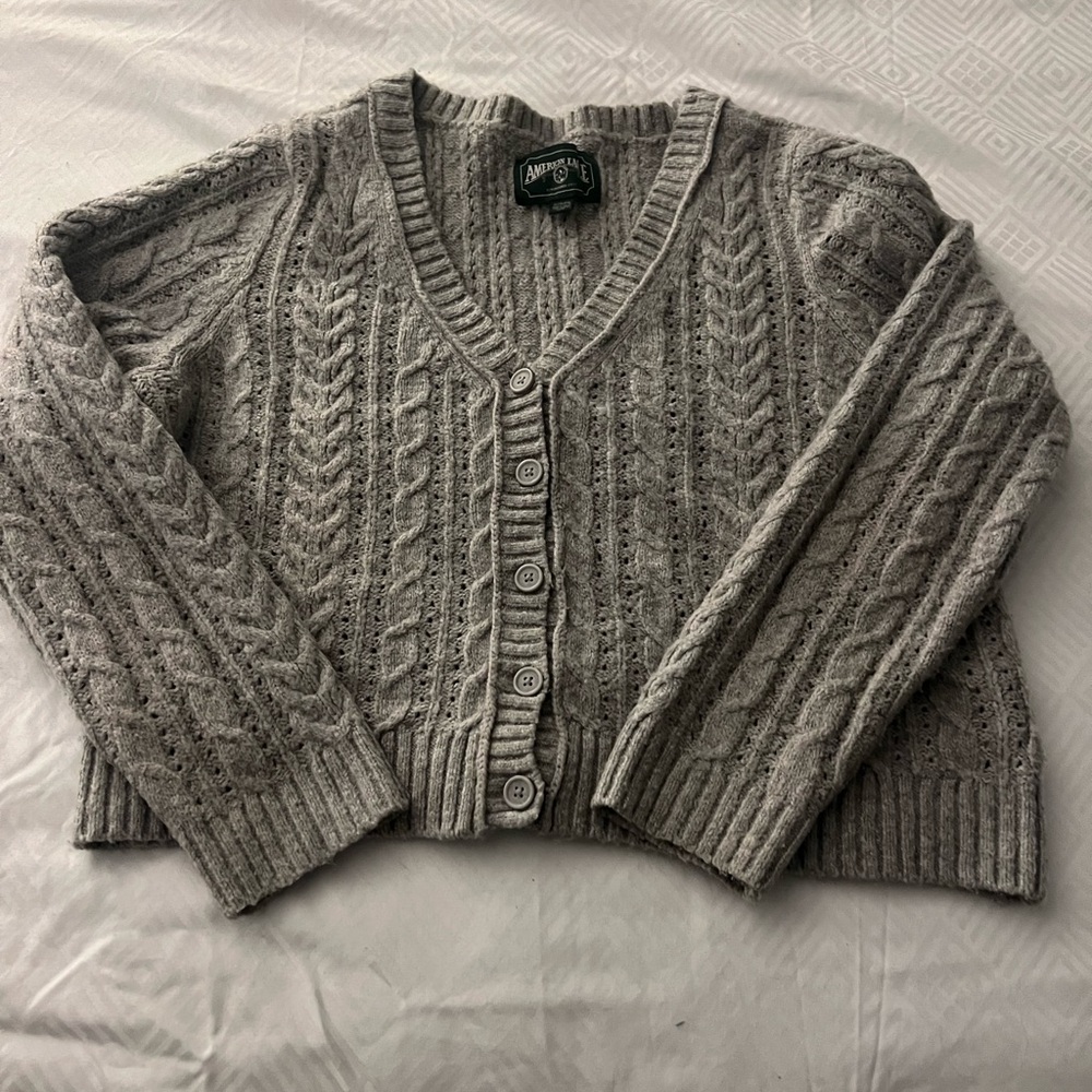 American Eagle Outfitters Gray Cable Knit Cardigan